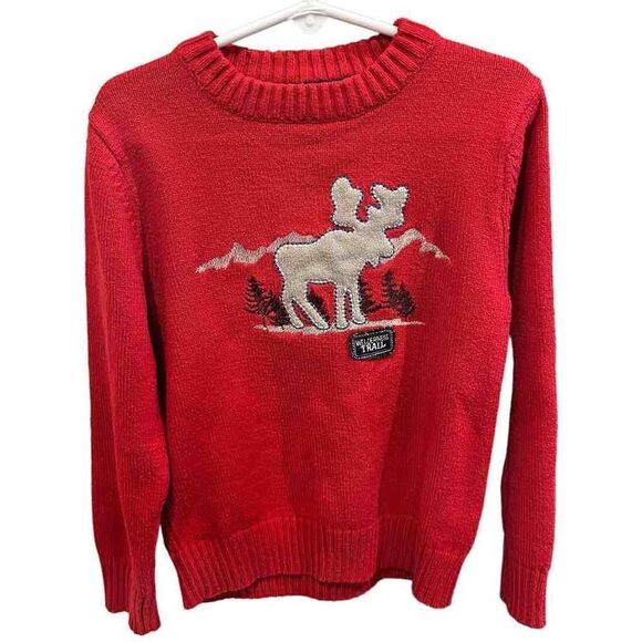 Sonoma Life + Style Red Wilderness Trail Moose Christmas Sweater Kid’s Medium - Picture 1 of 5